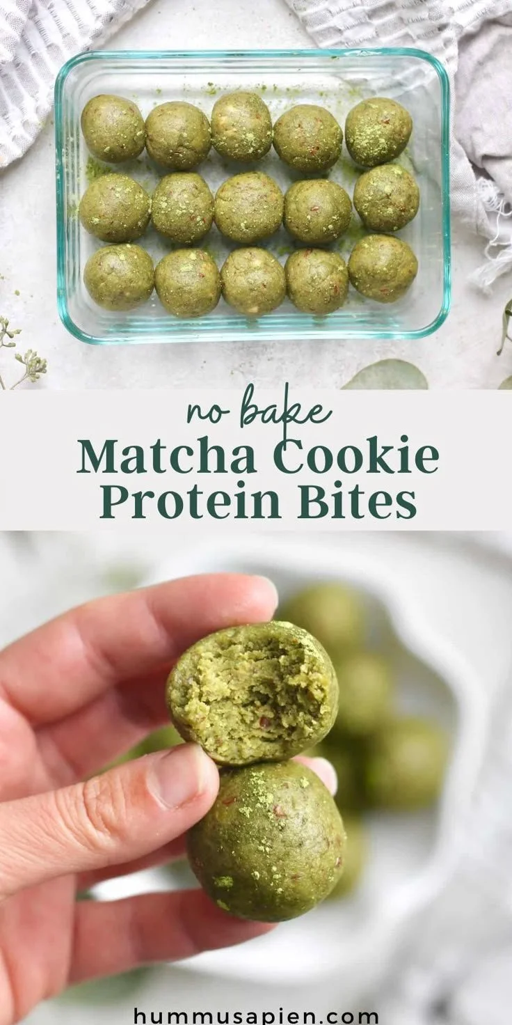 Matcha Cookie Protein Bites from Hummusapien, a delicious and healthy snack.