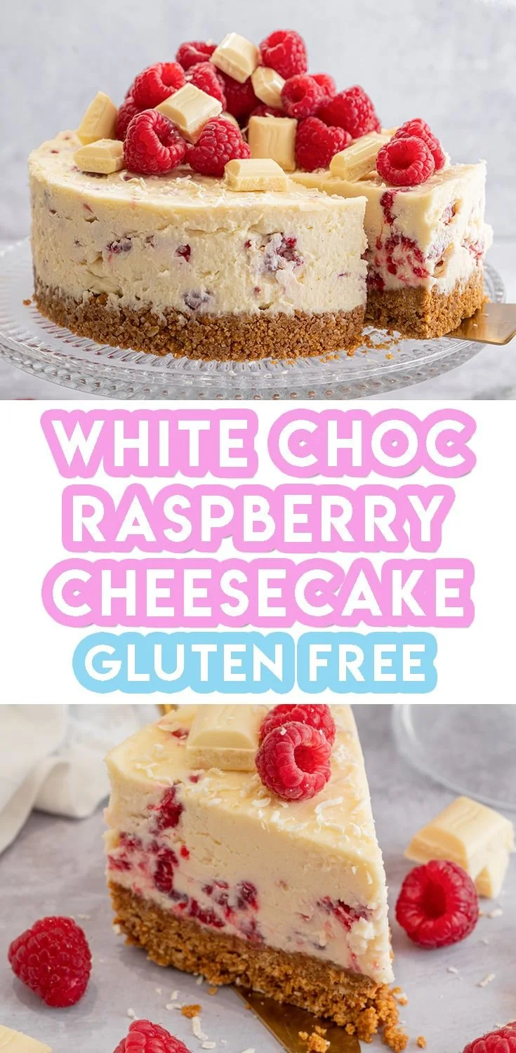 Gluten free white chocolate and raspberry cheesecake, no-bake recipe