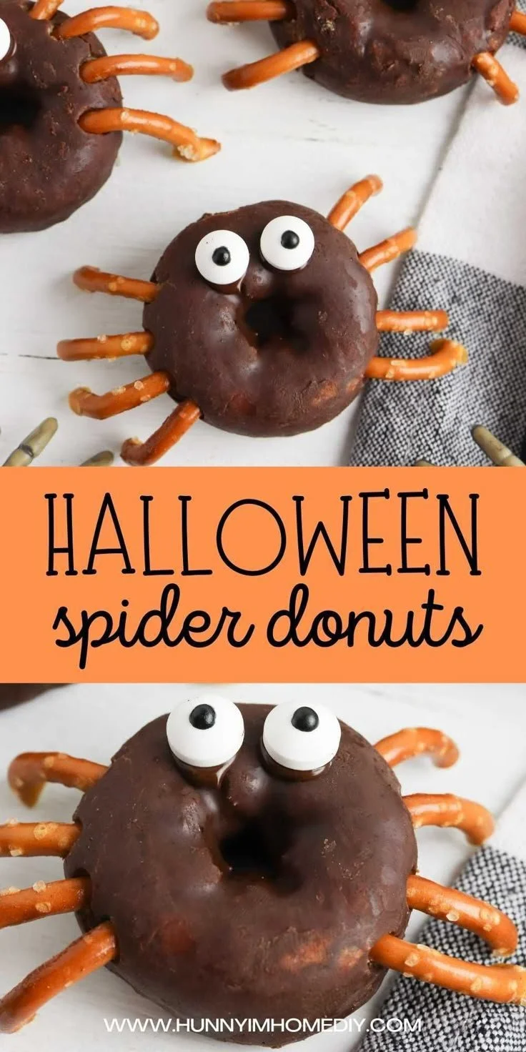 No Bake Spider Donuts decorated for Halloween