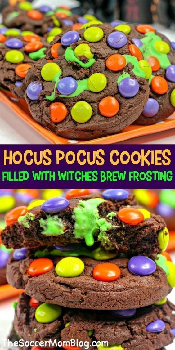 Colorful ooey-gooey Halloween cookies filled with slime for spooky treats