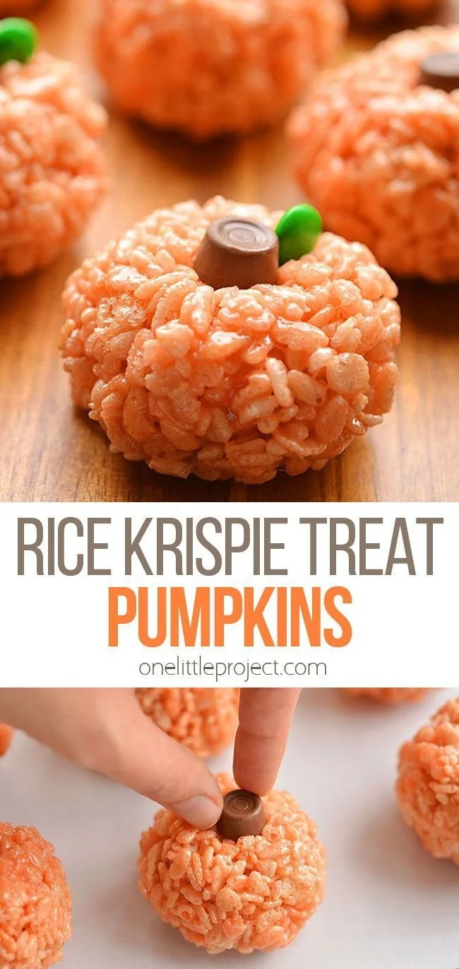 Halloween Rice Krispie Treat Pumpkins ready for a festive celebration