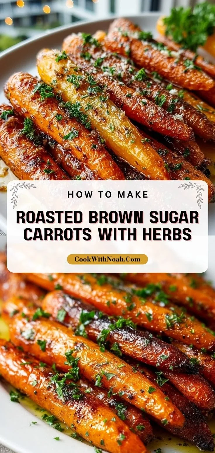 Roasted brown sugar carrots garnished with fresh herbs on a plate