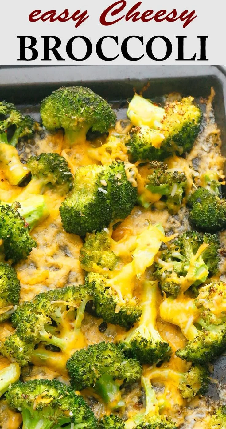 Roasted cheesy broccoli dish served in a bowl, perfect side for any meal.