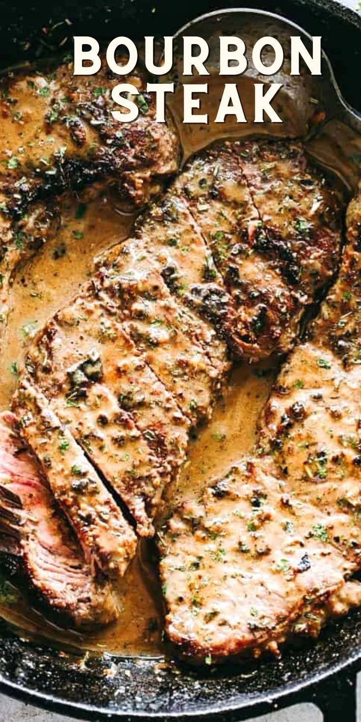 Skillet bourbon steak recipe showcasing juicy sirloin steak in a one-pan meal