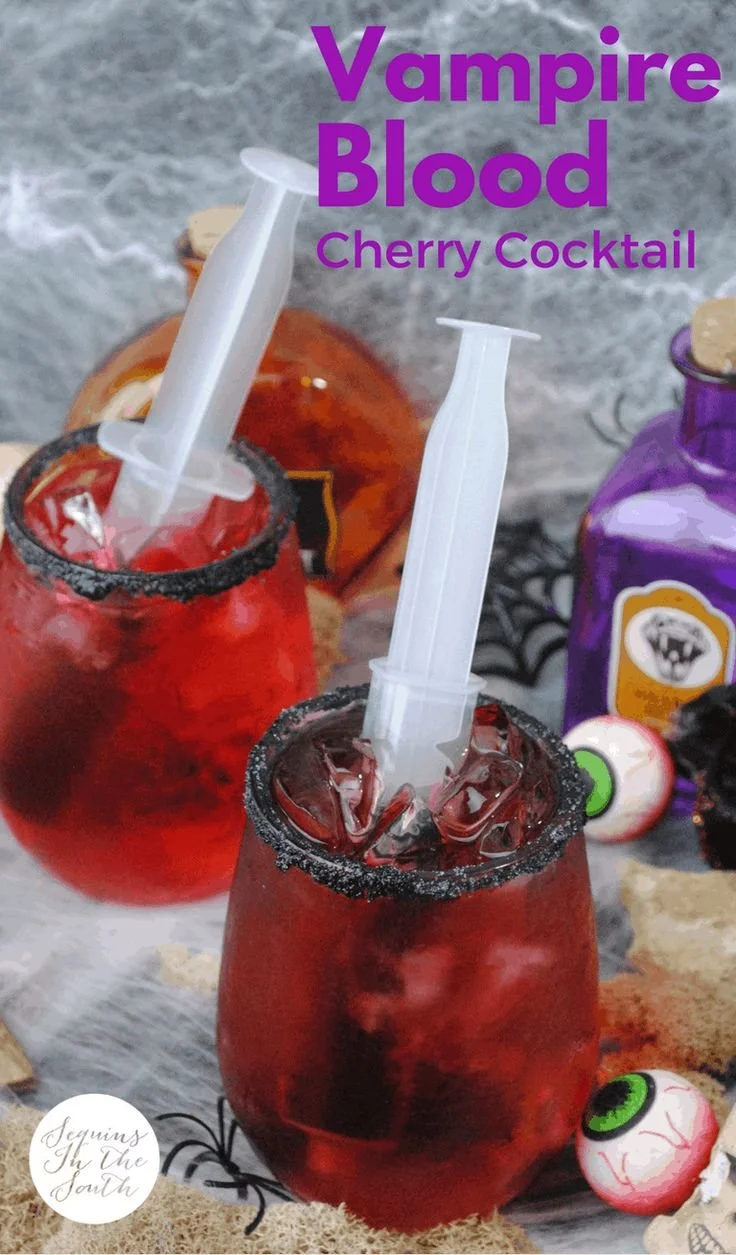 Spooky Halloween cocktails in creative themed glasses for a festive party.