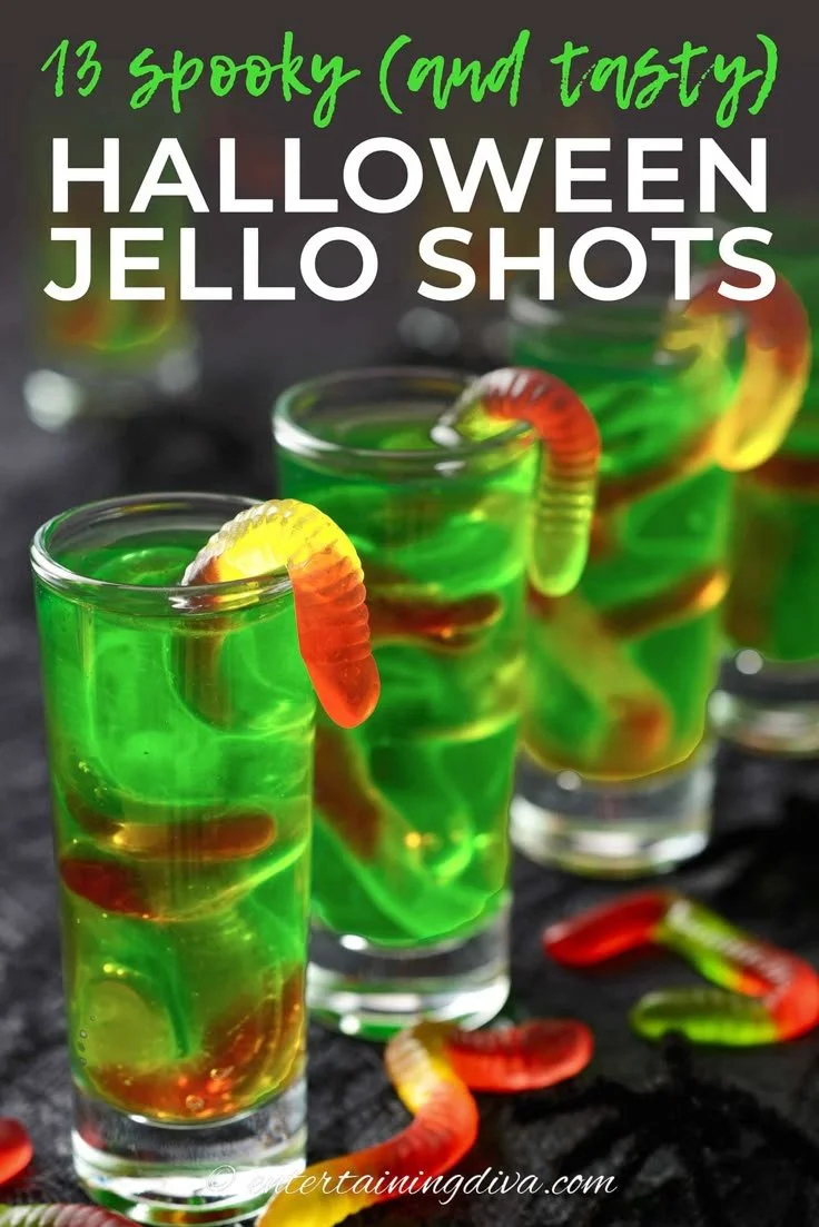 Spooky Halloween Jello Shots inspired by Beetlejuice in vibrant purple colors.
