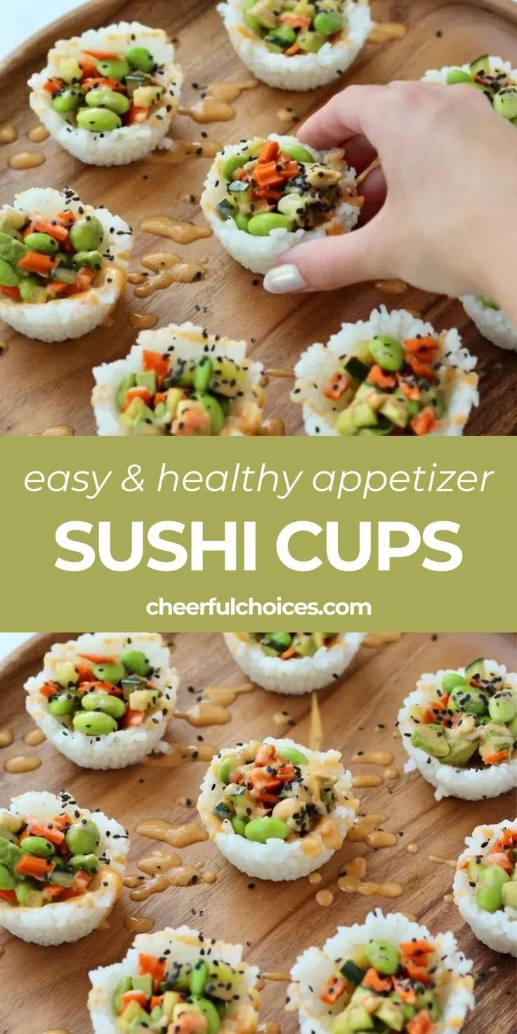 Delicious and healthy sushi cups served on a plate.