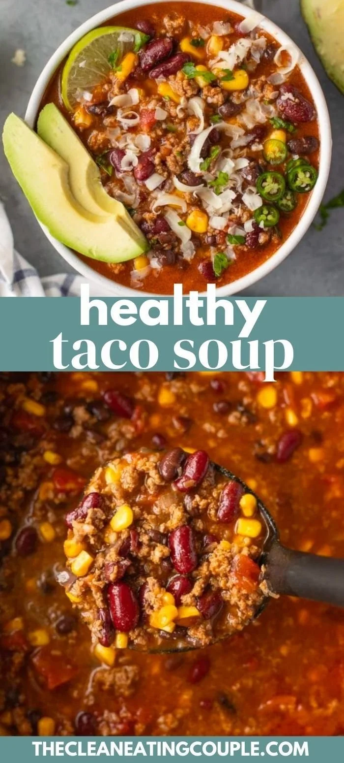 Delicious homemade taco soup served in a bowl with toppings
