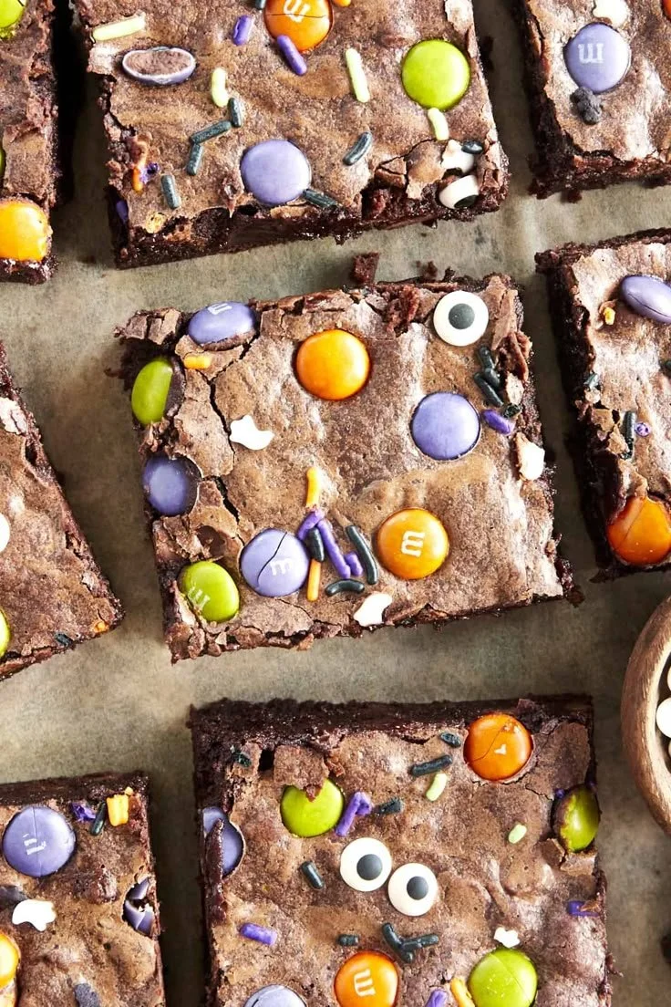 Delicious Halloween brownies decorated with spooky designs