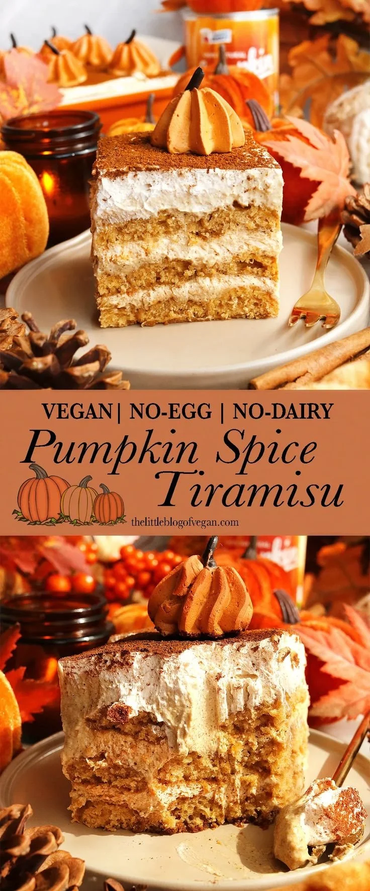 Delicious Vegan Pumpkin Spice Tiramisu topped with cocoa and spices